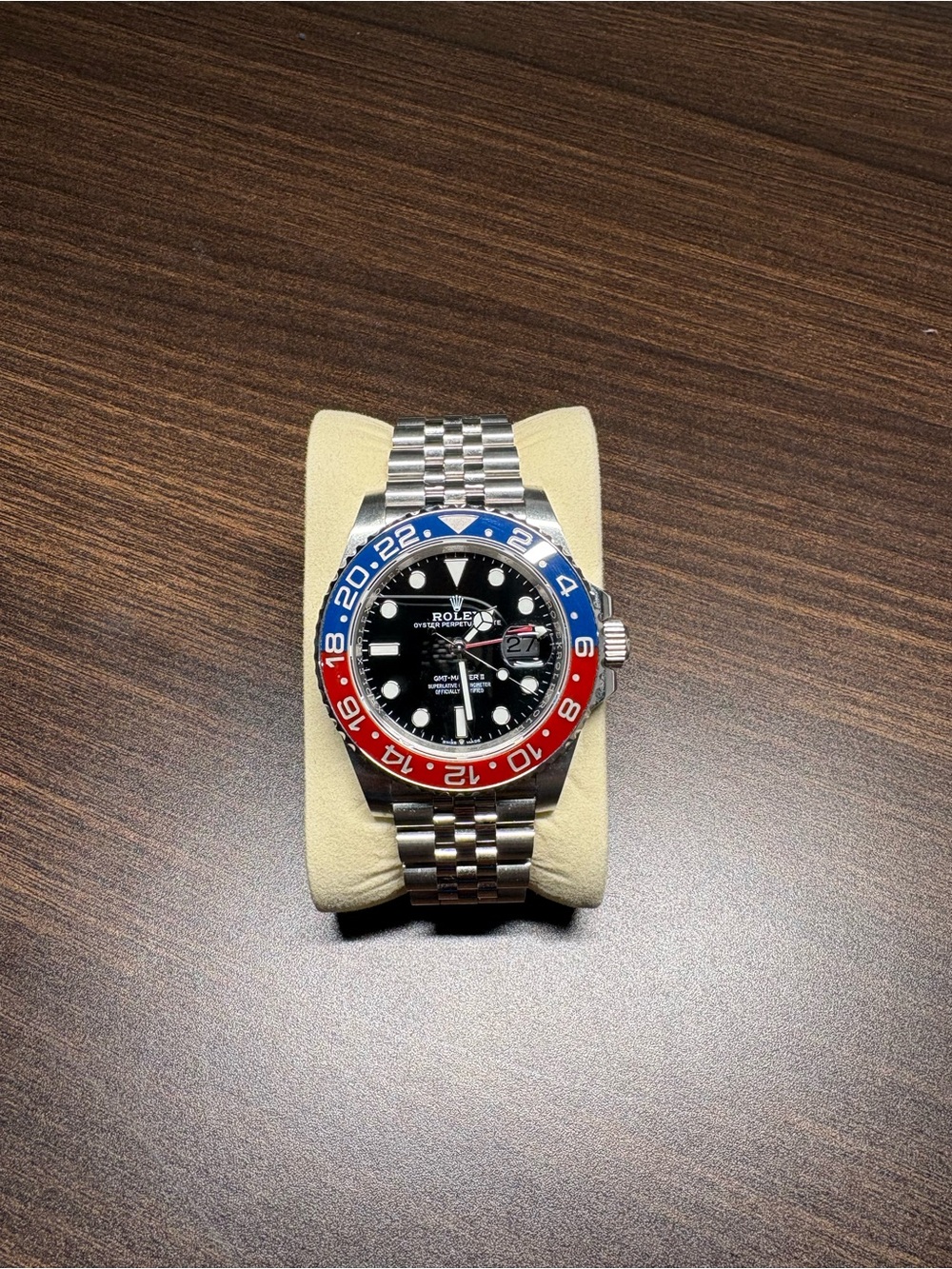 Rolex GMT-Master II Silver Watch with Blue and Red Bezel